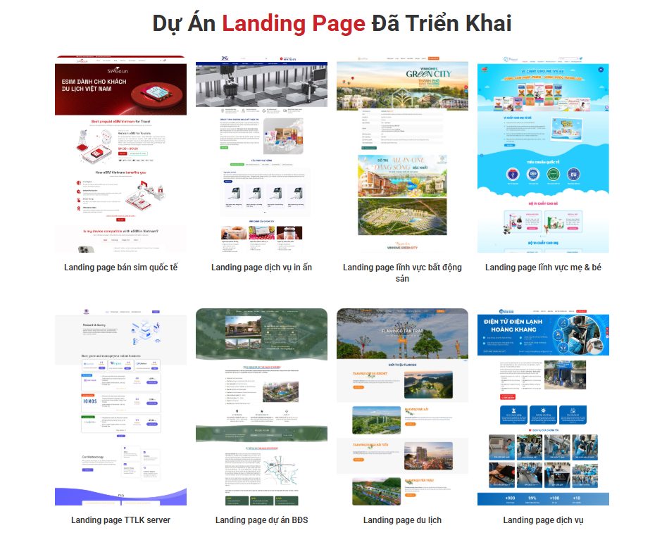 Các dự án thiết kế landing page ADSDIGI đã triển khai trong thời gian qua